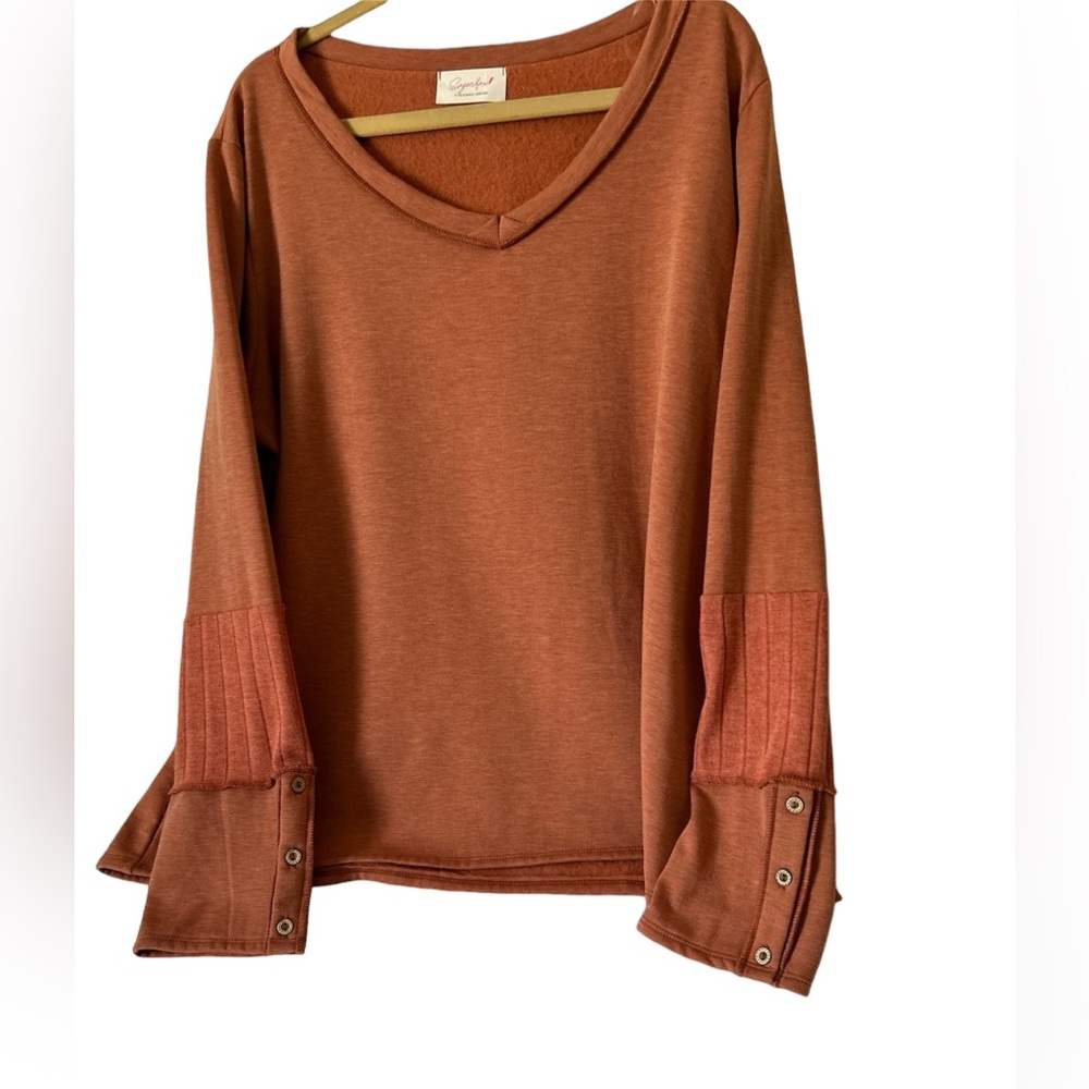 Sugarfox top size 3X Terra cotta long sleeve unique details California boutique